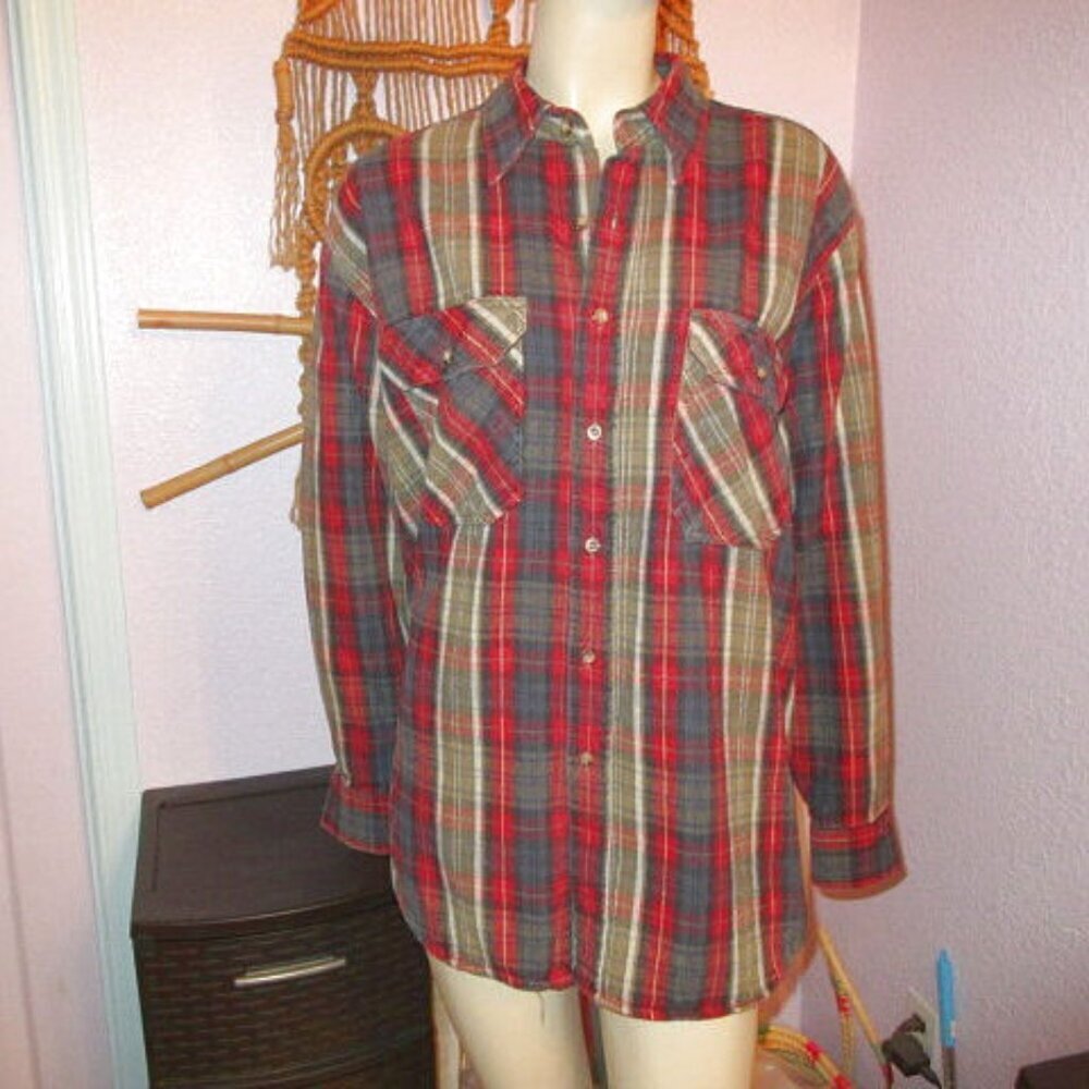 Vtg Woolrich Flannel Shirt Mens Size L Shacket Button Up Lumberjack Hunting Work